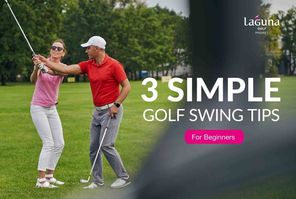 A Golf coach teaching a lady golfer with the right simple golf tips for beginner